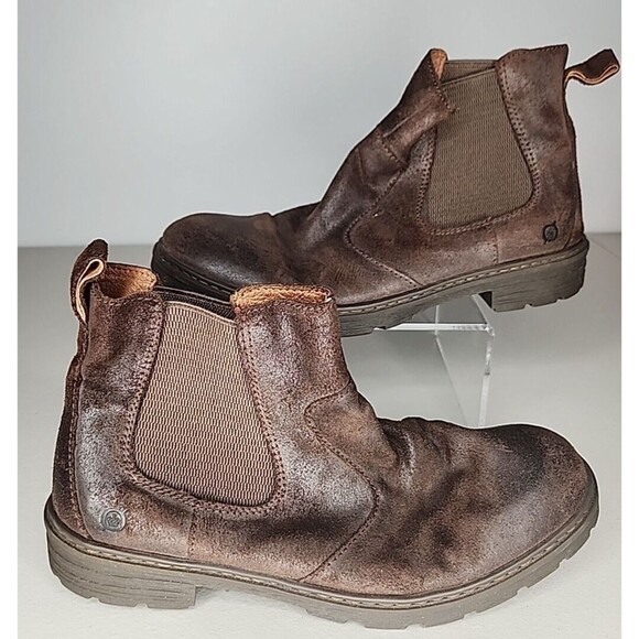 Born Hemlock Brown Suede Coated Chelsea Men's Boots Size 11.5 Pull On Shoes EUC - Picture 1 of 8